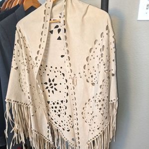 Suede fringe shawl